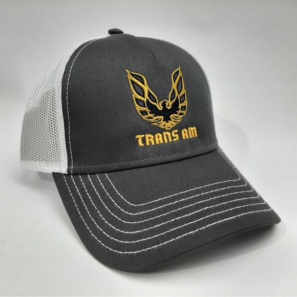 Trans Am Firebird Trucker Mesh Snapback Curved Bill Hat Cap Charcoal White - Picture 3 of 4